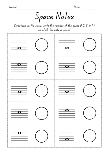 Space Notes Music Worksheets