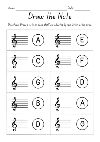 Draw the Note - Treble Clef Worksheets