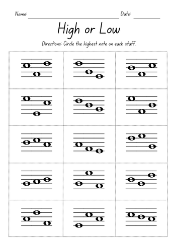 High or Low Music Worksheets