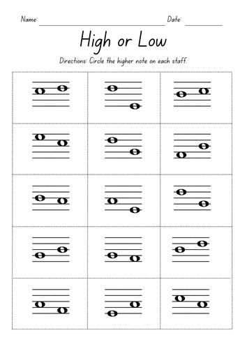 High or Low Music Worksheets