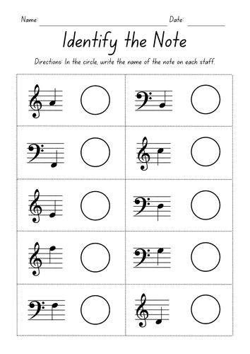 Identify the Note - Bass and Treble Clef Worksheets