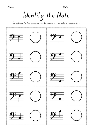 Identify the Note - Bass Clef Worksheets