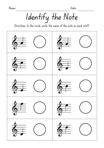 Identify the Note - Treble Clef Worksheets