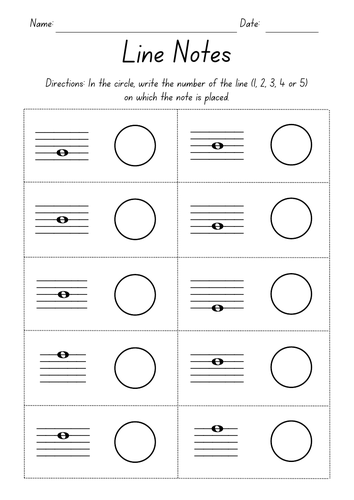 Line Notes Music Worksheets