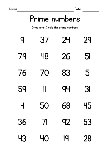 Identifying Prime Numbers Worksheet