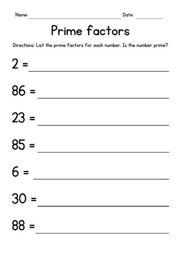 Factoring - Prime Factors Worksheets