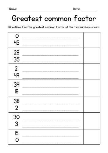 GCF Greatest Common Factor Worksheets