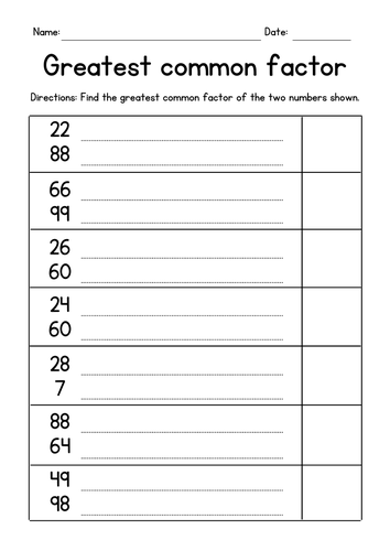 GCF Greatest Common Factor Worksheets