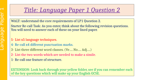 Language Paper 1 Question 2 | Teaching Resources