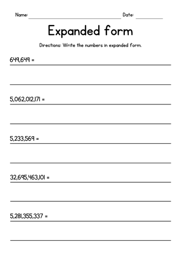 Writing Large Numbers in Expanded Form | Teaching Resources