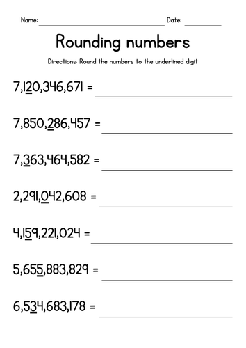 Rounding Large Numbers Worksheets