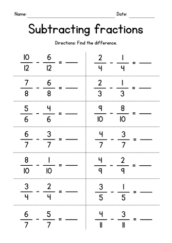 Subtracting Proper Fractions with Like Denominators