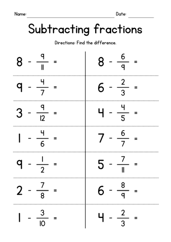 Subtracting Proper Fractions from Whole Numbers