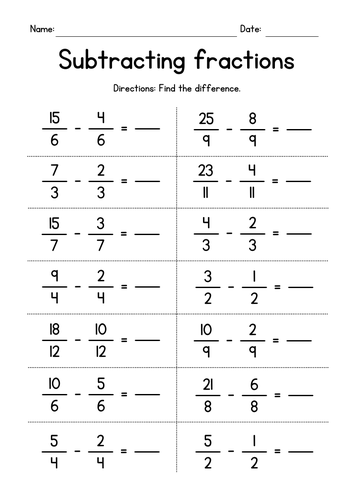 Subtracting Improper Fractions with Like Denominators