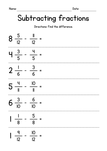 Subtracting Fractions from Mixed Numbers