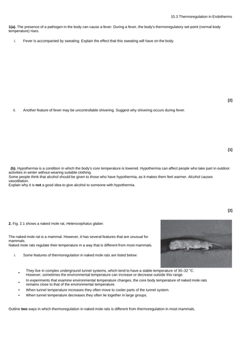 OCR Biology A- 15.3 Thermoregulation in Endotherms