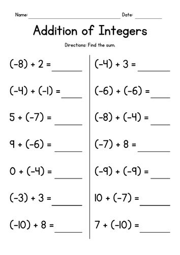 addition-of-integers-worksheets-teaching-resources