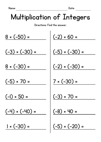 Integers Math Worksheets BUNDLE - Positive and Negative Numbers - Test ...