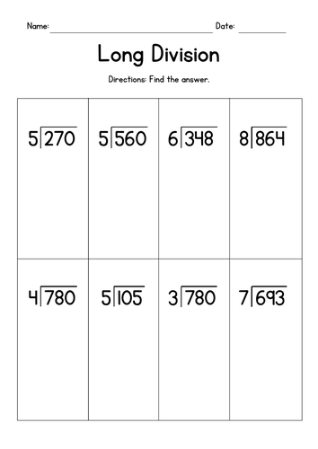 Dividing 3-Digit by 1-Digit Numbers - Long Division Worksheets