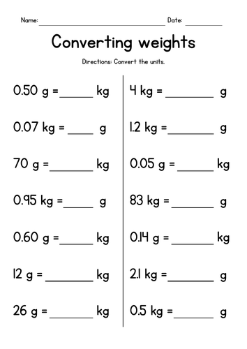 Converting Weights (kg & gm) Worksheets