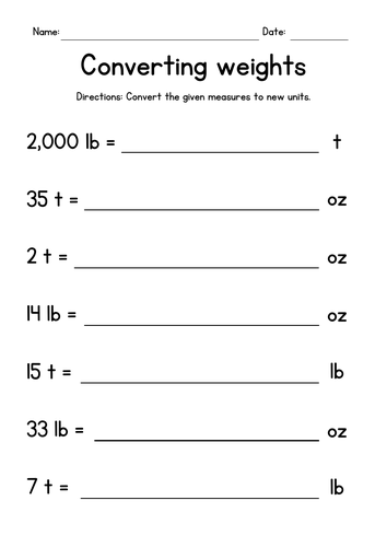 Converting Weights (ounces, pounds and tons)