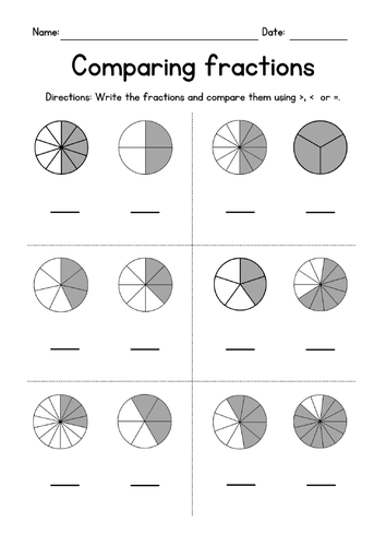 Comparing Proper Fractions - Pie Charts