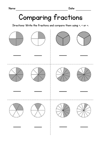 Comparing Proper Fractions with Like Denominator - Pie Charts