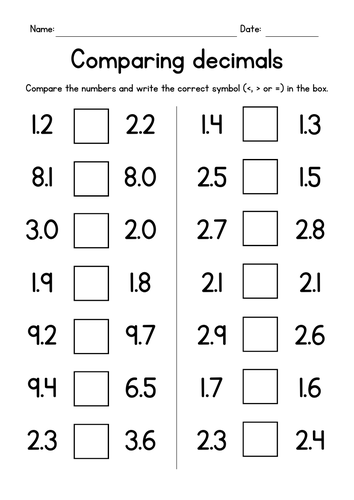 Comparing Decimals  - Greater than - Less than