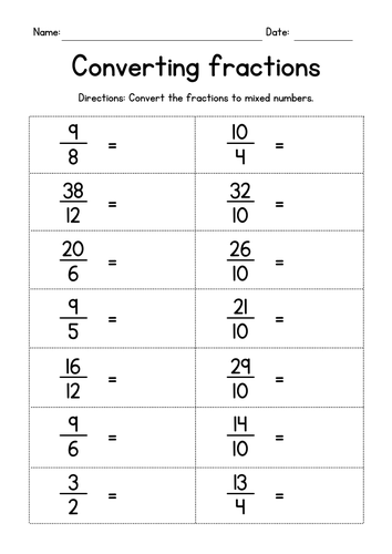 Converting Improper Fractions to Mixed Numbers