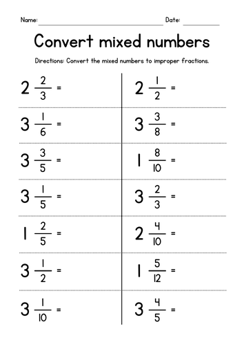 Converting Mixed Numbers to Improper Fractions