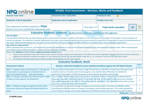 NPQML Final assessment -2022- pass mark: 30/32 | Teaching Resources