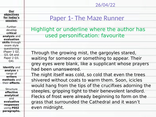 AQA Paper 1 'Maze Runner - Questions 2 and 4