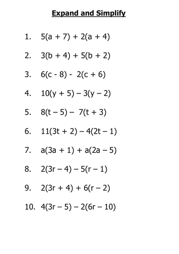 Expand and Simplify worksheet | Teaching Resources