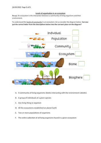 GCSE Biology - Ecology: Levels of organisation | Teaching Resources