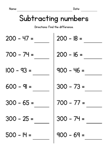 Subtracting 2-Digit Numbers from Whole Hundreds