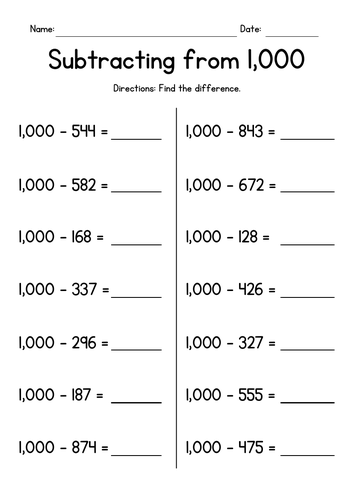 Subtracting 3-Digit Numbers from 1,000