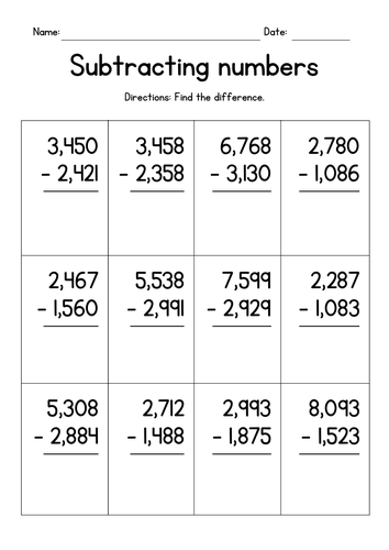 Subtracting 4-Digit Numbers in Columns