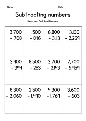 Subtracting from 4-Digit Numbers in Columns