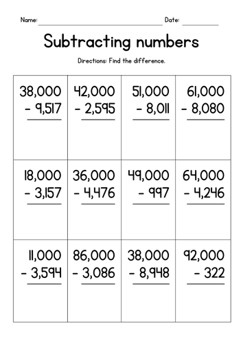 Subtracting from 5-Digit Numbers in Columns