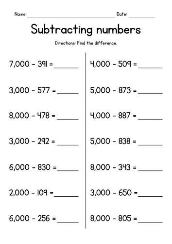 Subtracting Numbers from Whole Thousands