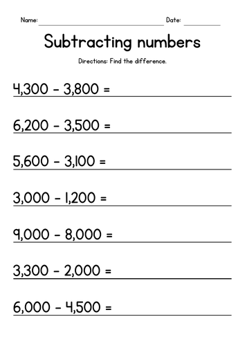 Subtracting Whole Hundreds - Subtraction Worksheets