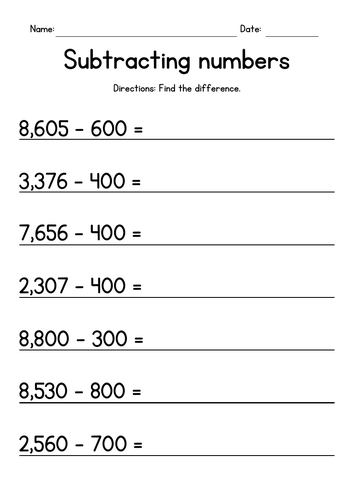 Subtracting Whole Hundreds from 4-Digit Numbers