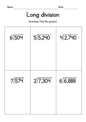 Long Division with 1-Digit Divisors (no remainder)