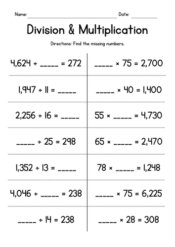 Multiplication & Division with Missing Numbers