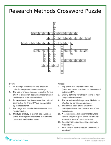 research methods crossword puzzle answers