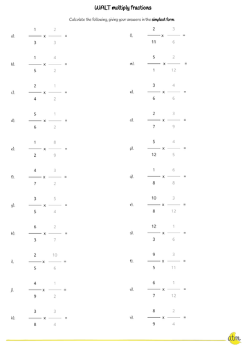 Maths Worksheets for Multiplying Fractions | Teaching Resources