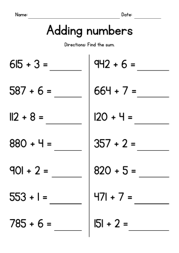 Adding 3-Digit and 1-Digit Numbers Worksheets