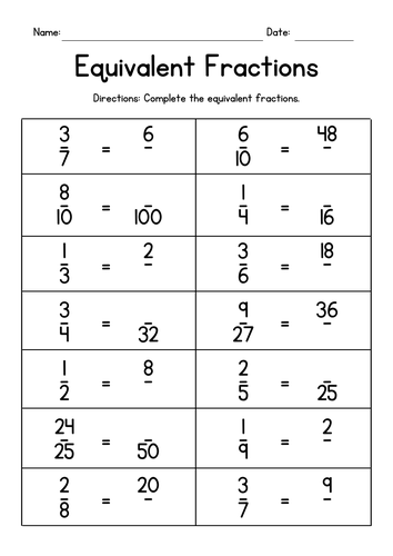 Converting Equivalent Fractions Worksheets | Teaching Resources