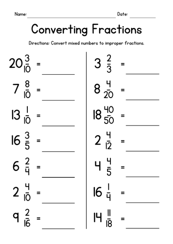 Converting Mixed Numbers to Improper Fractions