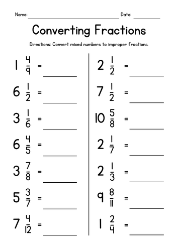 Converting Mixed Numbers to Improper Fractions